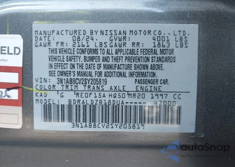 2025 Nissan Sentra Sv z USA, uszkodzony, nr VIN 3N1AB8CV2SY205819
